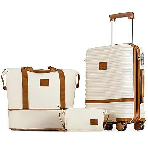 Joyway Carry On Luggage 20 Inch Expandable Suitcase with Spinner Wheel, 3 Piece Hard Shell Luggage Set with TSA Lock(White)