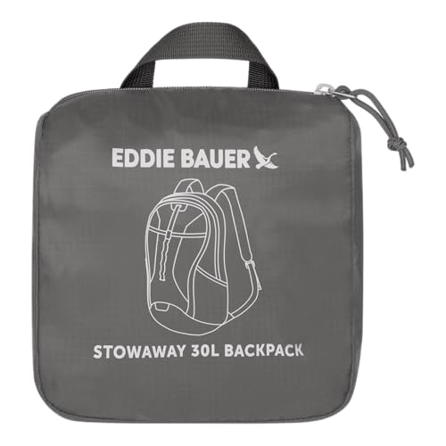 Eddie Bauer Stowaway Packable Backpack | Travel | Outdoor | Lightweight | Foldable | Durable | Ripstop Polyester | 30L - Dark Smoke