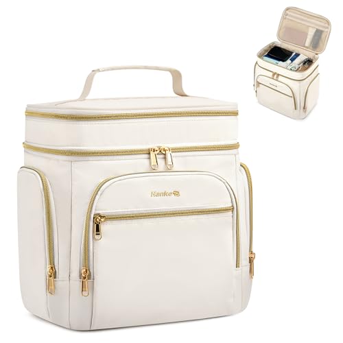 Hanke Large Toiletry Bag for Women Travel, Double Layer Organizer with Wide Opening for Full-Size Cosmetics & Toiletries, 12.2L Water-Resistant Makeup Bag,Off White