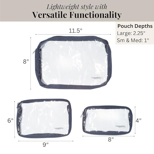 Baggallini Clear Travel Pouches - 3-Piece Cosmetic Bags Set - Lightweight Water Resistant Travel Essential