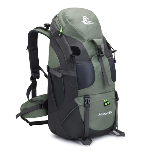 Bseash 50L Hiking Backpack, Water Resistant Lightweight Outdoor Sport Daypack Travel Bag for Camping Climbing Skiing Cycling (Army Green - With Shoe Compartment)