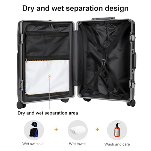 AIWEINY Carry on suitcase Zipperless Luggage,Polycarbonate Aluminum Hard Shell, Expandable Carry-On Suitcase with Spinner Wheels, 20 Inch Cabin