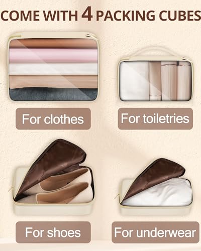 Carry On Luggage 22x14x9 Airline Approved, 20 Inch Softside Suitcase with 4 Pcs, Lightweight Luggage for Women with TSA Lock and 4 Spinner Wheels, Soft Side Carry-on Suitcases for Travel, Beige