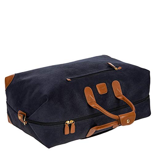 Bric's LIFE Cargo Duffel Bag, Luxury Travel Weekender with Water-Resistant Faux Suede and Leather Details – 22 Inch, Blue