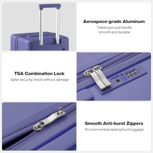 mixi 26'' Max Trunk Luggage Large Checked Luggage PC Hard Shell Rolling Travel Suitcases with Spinner Wheels & TSA Lock, Dreamy Purple