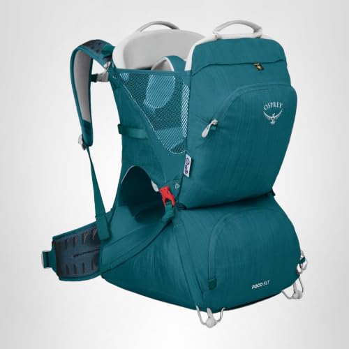 Osprey Poco SLT Lightweight Child Carrier Backpack – Slimmed-Down Hiking Carrier for Toddlers with Safety Harness, Sunshade, and Ventilated Backpanel – Lightweight Travel-Friendly Option, Deep Peyto