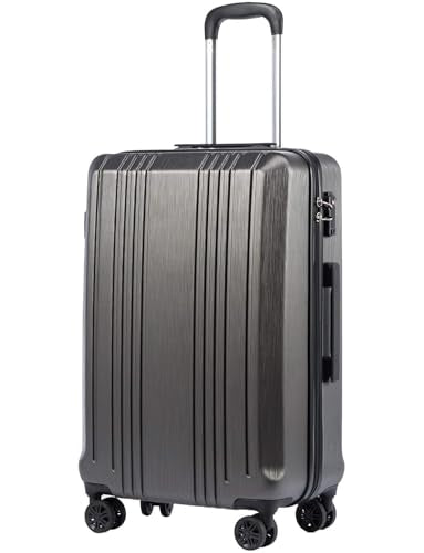 Coolife Luggage PC+ABS Expandable Hardshell Suitcase with TSA Lock, Spinner Checked Lightweight (grey, L(28IN))