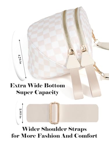 Black and White Checkered Crossbody Bum Bag for Women,Spacious Checkered Purse Fanny Packs Belt Bag Sling Bag with Shoulder Strap (Beige Checkered)