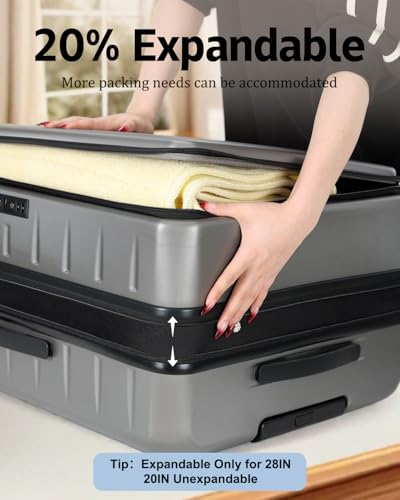 CENSIEN Luggage Sets 2 Pieces, 20 Inch Carry On Luggage and Expandable 28 Inch Checked Luggage with Spinner Wheels, Lightweight ABS+PC Hard Shell Suitcase with Front Opening, TSA Lock (Gray, 20/28)
