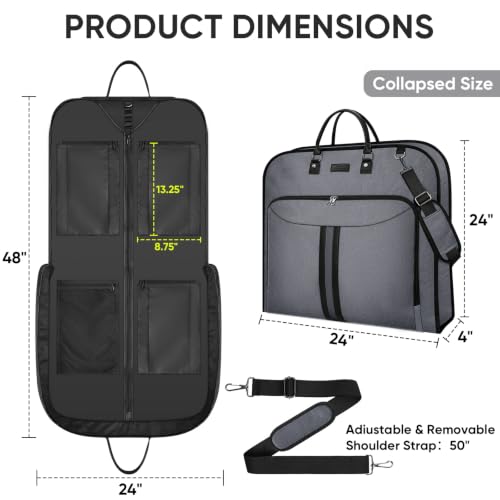 BALEINE Travel Garment Bag, Travel Suit Bag for Men, Water Resistant Carry on Garment Bag for Hanging Clothes, Garment Duffel Bag for Travel Business (Grey, 48")