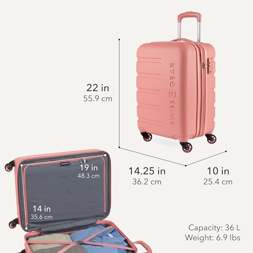 SwissGear 7366 Signature Hardside Expandable Luggage with Spinner Wheels, TSA Lock, Cup-Holder, Coral Almond, Carry-On 19-Inch