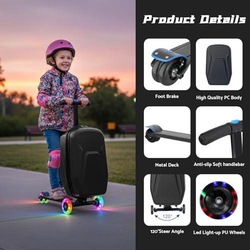Lavoker Scooter Suitcase for Kid & Adult Foldable 2 in 1 Ride on Carry on Travel Hardshell Trolley Scooter Luggage With Wheels 20"
