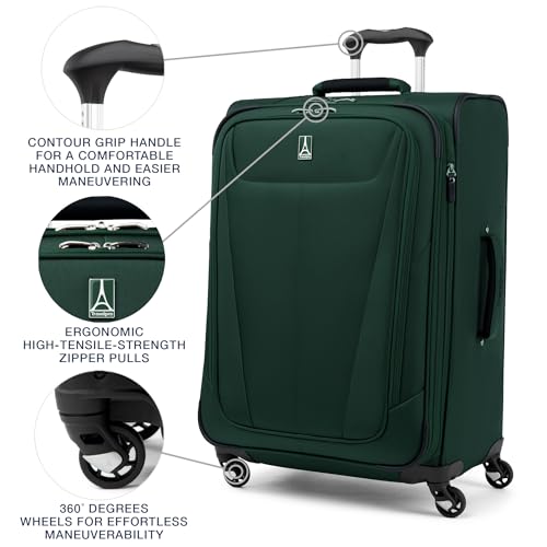 Travelpro Maxlite 5 Softside Expandable Luggage with 4 Spinner Wheels, Lightweight Suitcase, Men and Women, Forest Green, Checked-Medium 25-Inch