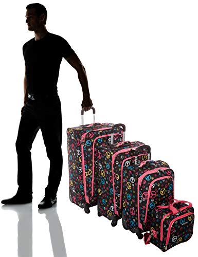 Rockland Fusion Softside Spinner Wheel Luggage, Peace, 3-Piece Set (20/24/28)