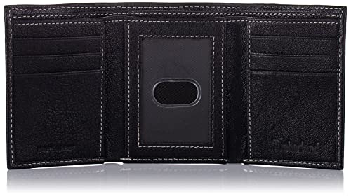 Timberland Men's Genuine Leather Rfid Blocking Trifold Wallet, Black, One Size