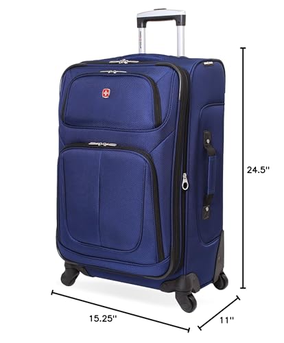 SWISSGEAR Sion Softside Expandable Spinner Luggage Durable Lightweight Travel Suitcase, Blue, Checked-Medium