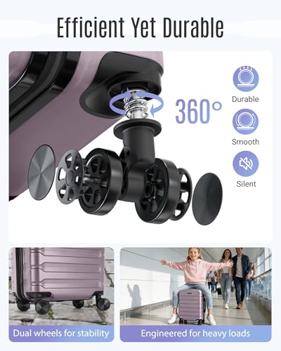 LIGHT FLIGHT Carry On Luggage 22x14x9 Airline Approved, Expandable Carry On Suitcases with Wheels, Lightweight Luggage, Durable Hard Shell 20 Inch Rolling Suit Case for Men Women Travel,Rose Purple