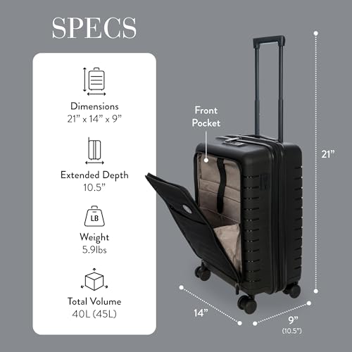 Bric's B|Y Ulisse Carry-On Luggage with Spinner Wheels – Airline Approved Hard Shell Suitcase, TSA Combination Lock & USB Port - Removeable Wash Bag Included - 21 Inch with Front Pocket, Black