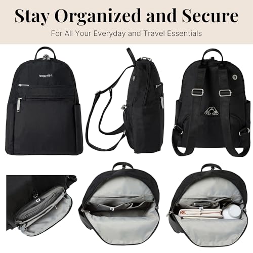 Baggallini Securtex® Anti-theft Vacation Travel Backpack 10x13 Slash-Resistant Nylon Daypack w/RFID, Black