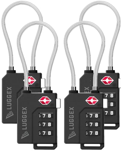 LUGGEX TSA Locks for Luggage, Suitcase Locks TSA Approved, Luggage Locks, Gift Box, Ease of Use & Durable(Silver Cable,4 Pack)