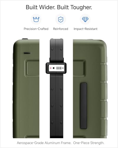 LUGGEX 21 Inch Zipperless Carry On Luggage - HUP Pro Front Opening Compartment Suitcase with Spinner Wheels, 38L Capacity, TSA Locks, Airline Approved for Business Travel(ZX-Pro, Olive Green)