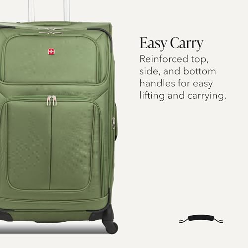 SWISSGEAR Sion Softside Expandable Spinner Luggage Durable Lightweight Travel Suitcase, Evergreen, Checked-Large
