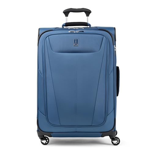 Travelpro Maxlite 5 Softside Expandable Luggage with 4 Spinner Wheels, Lightweight Suitcase, Men and Women, Ensign Blue, Checked-Medium 25-Inch