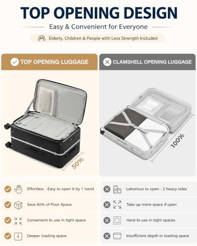 Hanke 24 Inch Top Opening Medium Suitcase, Aluminum Frame Hard Shell Suitcases with Wheels, TSA Lock, Large Storage Travel Luggage with Removable Divider & Toiletry Bag (Jet Black)