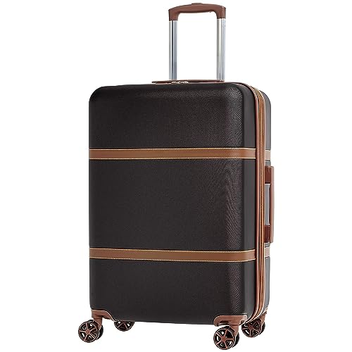 Amazon Basics 26-inch Hardside Checked Luggage With Leather Detailing, Expandable Spinner Suitcase With 8 Multi-directional Wheels, Scratch-Resistant Surface, Black