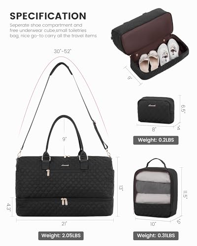 LOVEVOOK Travel Duffle Bag for Women, Weekender Overnight Bag with Shoe Compartment, Carry on Case with Toiletry Kit, Gym Duffel Bag with Wet Pocket, Hospital bags for Labor and Delivery, 3 Pcs Set
