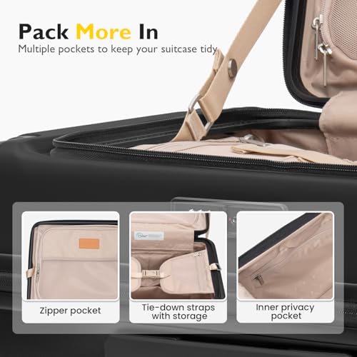 LEVEL8 Top Opening Carry on Luggage with Narrow Trolley Handle, Large Suitcases with Wheels Airline Approved, Expandable Hardside Luggage with Spinner Wheel for Men Women, 20 Inch, Black