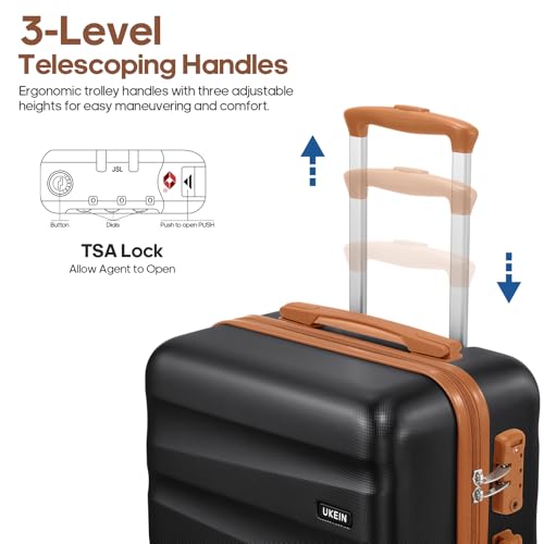 UKEIN Luggage Set with Backpack,Polycarbonate Carry On Luggage Airline Approved with Spinner Wheels, Hardshell Travel Suitcase with TSA Lock,Suitcase Set 3 Piece