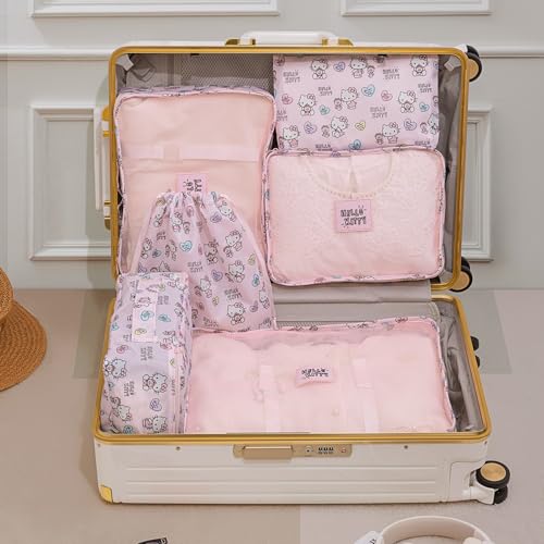 AmBealla 6 Set Travel Organizer,Packing Cubes for Travel Luggage Organizer Bags,Waterproof Pink Twill,Cute Packing Organizers for Business/Vacation,Women's Clothes Storage