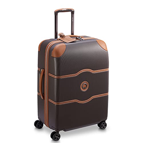 DELSEY PARIS Chatelet Air 2.0 Checked Suitcase 24 Inch Medium, Hardside Polycarbonate Luggage, Dual-Density Spinner Wheels, TSA Lock, Chocolate Brown