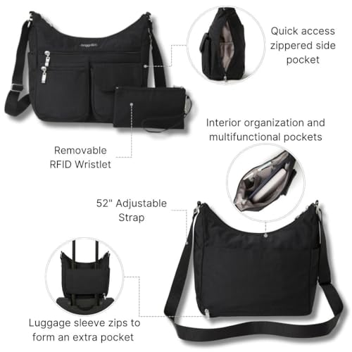 Baggallini Everywhere Bagg - Hobo Crossbody Bag for Women with RFID Wristlet – Water-resistant Travel Bag