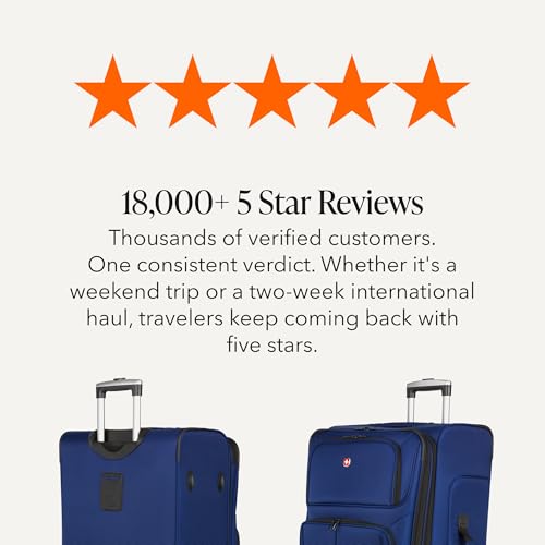 SWISSGEAR Sion Softside Expandable Spinner Luggage Durable Lightweight Travel Suitcase, Blue, Checked-Large