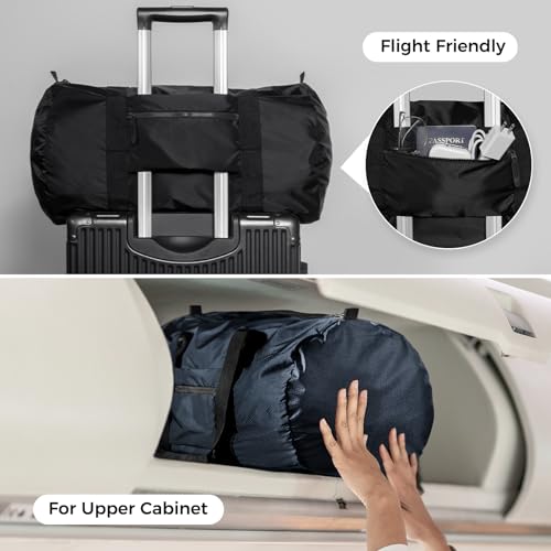 pack all 45L Foldable Duffel Bag, Water-Resistant Sports Gym Bag, Portable Weekender Bag Lightweight for Travel, Fitness and Camping (Navy Blue)