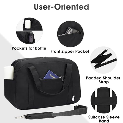 Narwey 18" Carry on Bag Underseat for Airplane Spirit Airlines Personal Item Travel Bag 18x14x8 Small Duffle Bag Duffel Bag Gym Weekender Overnight Bag with Wet Pocket for Women and Men (Black)