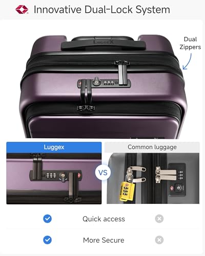 LUGGEX Carry On Luggage 22x14x9 Airline Approved, Expandable Polycarbonate Suitcase with Front Pocket (FX-Core, Purple, 20 Inch)