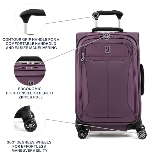 Travelpro Tourlite Softside 21" Expandable Luggage with 4 Spinner Wheels, Lightweight Suitcase, Carry-On, Deep Purple