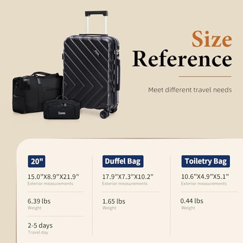 Eeeza Carry on Luggage Sets,Suitcases with Detachable Wheels,Hardshell 22x14x9 Airline Approved,Durable Travel Luggage Sets with Combination Lock,Carry on Suitcase(20"/DB/TB)