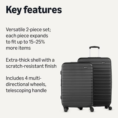 Amazon Basics 2-Piece Hardside Luggage Set (21" Carry-on, 30"), Expandable Suitcases with Spinner Wheels, Scratch-Resistant Surface, Black