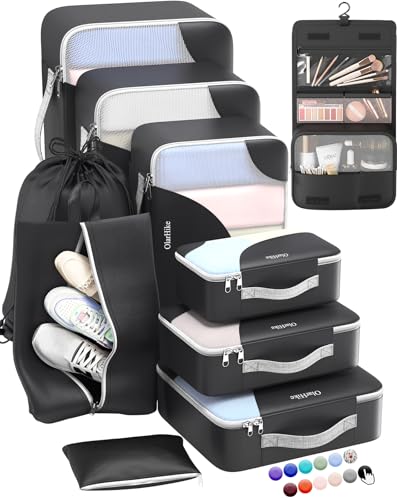 ALL INCLUDED 10 Set Durable Packing Cubes for Suitcases,OlarHike Essentials for Travel,UPGRADED Anti-Tear Stitching, NEW Improved Luggage Packing Organizers for Travel Accessories (Black)