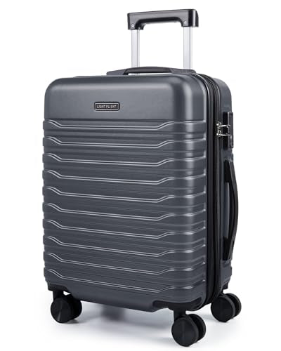 LIGHT FLIGHT Expandable Carry On Luggage 22x14x9 Airline Approved with Double Spinner Wheels, 20 Inch Lightweight Hard Shell Rolling Suitcases with TSA Lock, Gray