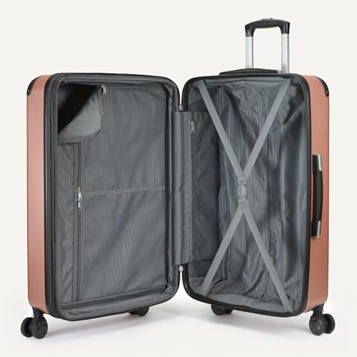 Amazon Basics 3-Piece Luggage Set, Including One 22" Expandable Hardside Suitcase With 8 Spinner Wheels, One 15-inch Tote Bag, and One 10-inch Compact Travel Bag, Rose Gold