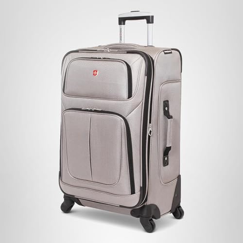 SWISSGEAR Sion Softside Expandable Spinner Luggage Durable Lightweight Travel Suitcase, Pewter, Checked-Medium