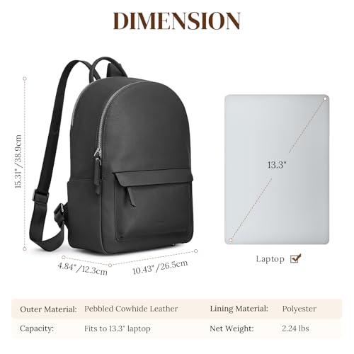 S-ZONE Genuine Leather Backpack Purse for Women Travel Backpack Classic Work Shoulder Bag Business Daypack Adjustable Straps Medium