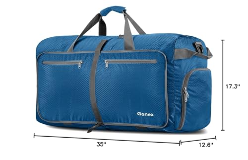 Gonex 150L Large Foldable Travel Duffle Bag with Shoes Compartment, Packable Lightweight Water Repellent Duffel Bag for Camping Gym Weekender Bag Deep Blue