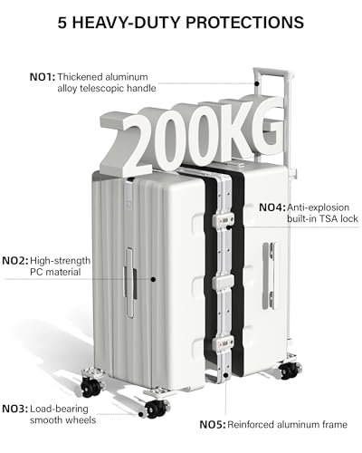 Hanke Premium 28 Inch Zipperless Extra-Large Checked Luggage, Aluminum Frame Hard Shell PC Suitcase with TSA Lock and Multi-Handle Design, 8 Quiet Spinner Wheels for Extended Trips（White）