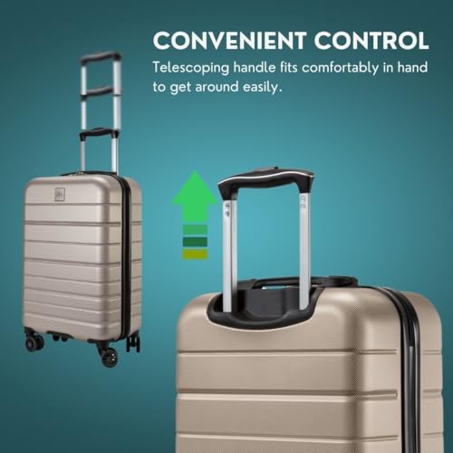 Skyway Epic 2.0 Hardside Lightweight and Durable ABS Shell Luggage, Spacious with Dual Spinning Wheels, Comfort Grip, Men and Women, 24-inch Medium Check-In, Bone